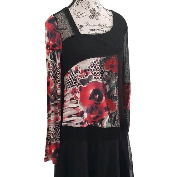 Maloka Patchwork Floral Mesh Tunic Dress — Grunge Artwear Y2K - Picture 6 of 6